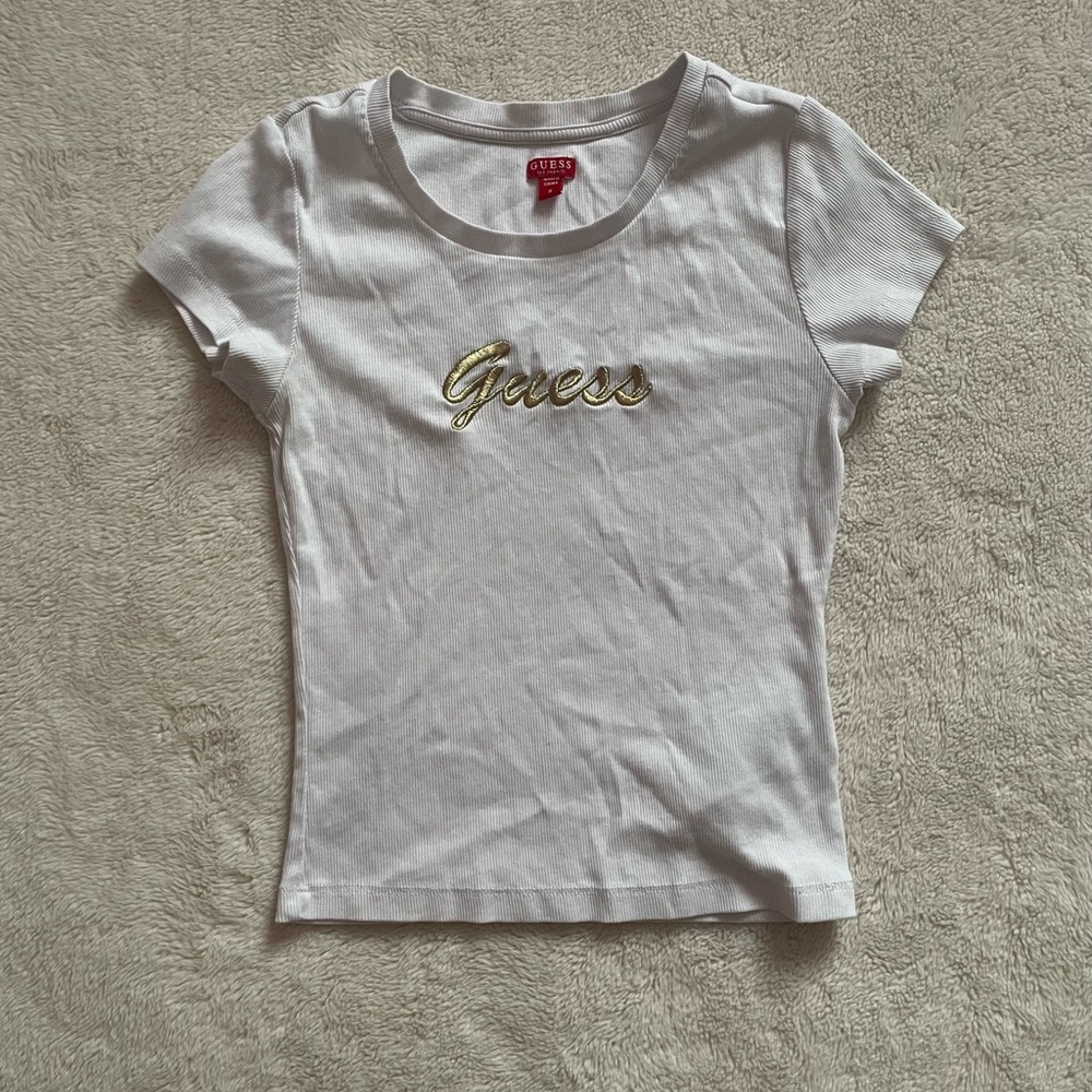 Guess White Tee with Gold Script